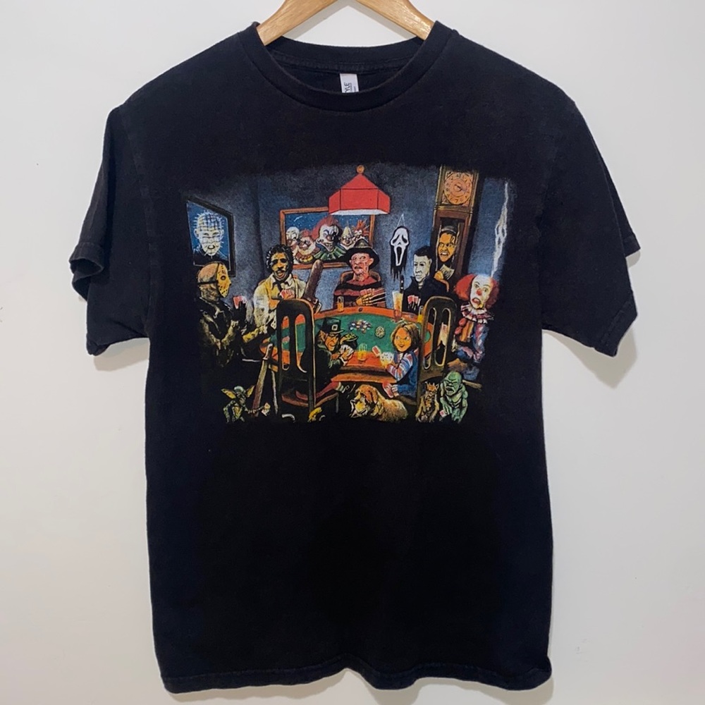 Horror Movie Squad Characters Playing Poker T- Shirt